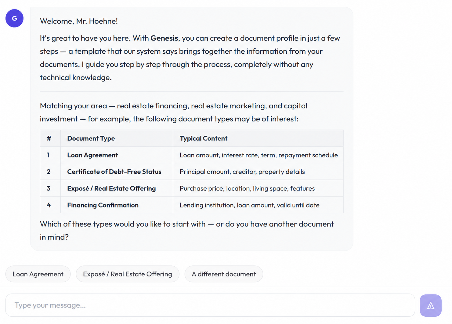 Genesis Document Profile Assistant