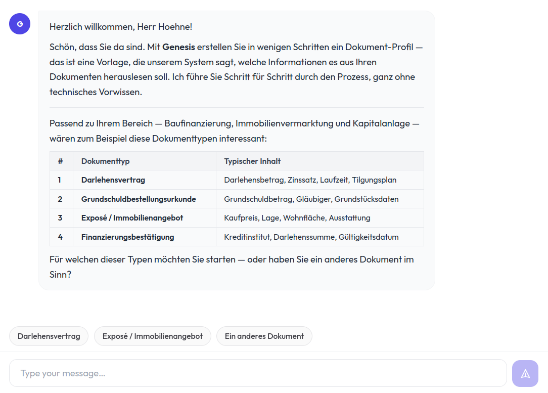 Genesis Dokumentenprofil-Assistent